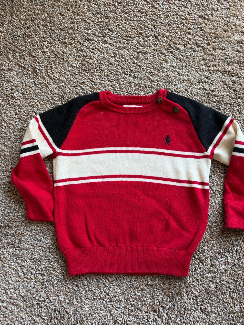 Polo Ralph Lauren Red, White & Black Striped Crewneck Sweater